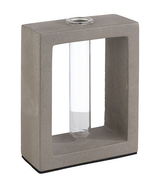 Vase APS avec insert en verre -ELEMENT-, 10 x 4,5 cm, hauteur : 12,5 cm, béton, verre, contenu : 25 ml, avec fond adapté aux meubles, 04010