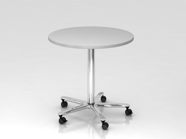 Table élévatrice colonne Hammerbacher 80cm ronde gris/chrome, cadre chromé, VST08/5/C