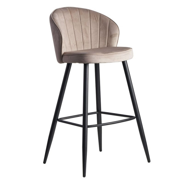 Tabouret de bar Wohnling velours beige avec dossier 56 x 102,5 x 52,5 cm, tissu scandinave/métal 110 kg, WL6.291