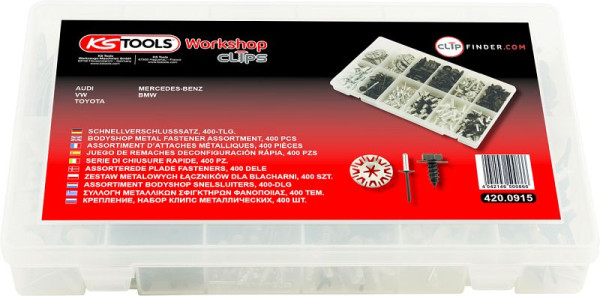 Jeu de clips de fixation KS Tools - dégagement rapide, 400 pièces, 420.0915