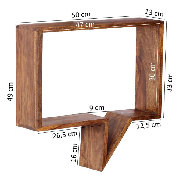 Wohnling lot de 2 étagères murales MUMBAI en bois massif de Sesham style maison de campagne, l bois véritable, produit naturel, WL1.529