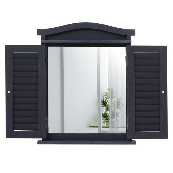 Miroir mural Mendler miroir fenêtre avec volets 53x42x5cm, gris foncé, 62958