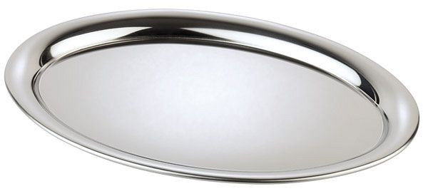 Plateau de service APS -KAFFEEHAUS-, 19 x 15 cm, hauteur : 1 cm, ovale, acier inoxydable, poli, pour sucre et crème, 30115