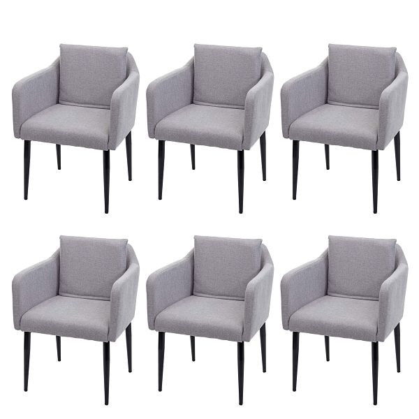Mendler HWC-H93 lot de 6 chaises de salle à manger, chaises de cuisine, fauteuils, tissu/textile gris clair, 3x74738
