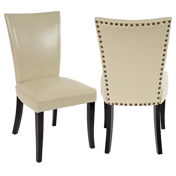 Mendler ensemble de 2 chaises de salle à manger Chesterfield, chaise chaise de cuisine, rivets, simili cuir, crème, pieds foncés, 35765