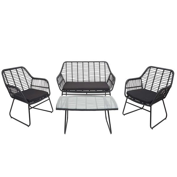 Ensemble en polyrotin Mendler HWC-G17a, ensemble de canapé de jardin, chaise, corde, anthracite, rembourrage anthracite sans coussins décoratifs, 76307