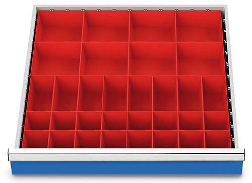 Bedrunka+Hirth inserts de tiroir T736 R 24-24, pour hauteur de panneau 100 mm, 8 x KTK 150 x 150 mm, 8 x KTK 75 x 150 mm, 16 x KTK 75 x 75 mm, 132BLH100