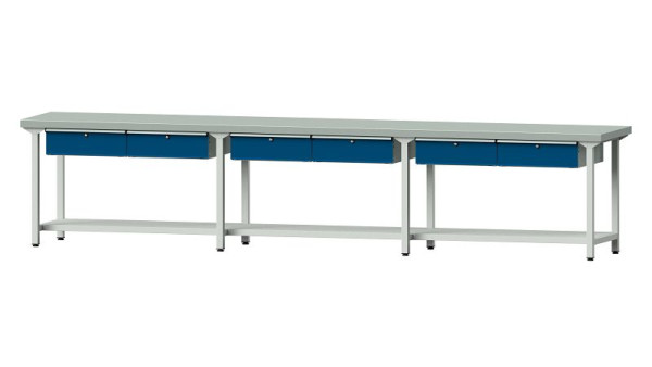Bancs de travail ANKE table de travail, modèle 105, 4050 x 700 x 850 mm, RAL 7035/5010, ZBP 50 mm, 400.530