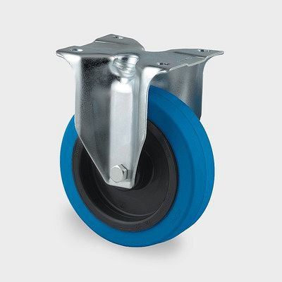 Roulette fixe TENTE-ROLLEN, roue Ø 100 mm, capacité de charge 160 kg, hauteur hors tout 128 mm, fixation plaque, roulement à rouleaux, 3478UFR100P62 bleu