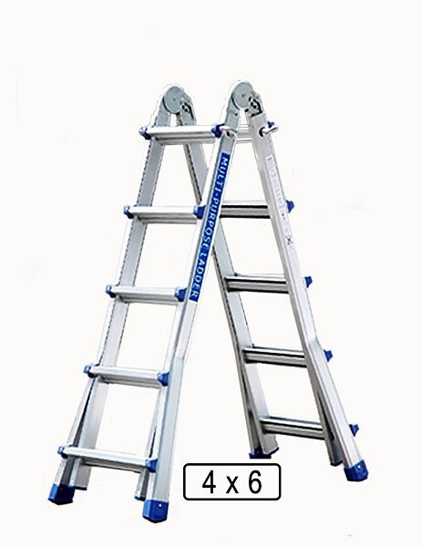 Échelle télescopique VaGo-Tools, escabeau, échelle polyvalente, échelle en aluminium, échelle pliante 4 x 6, AL-XT-406_av