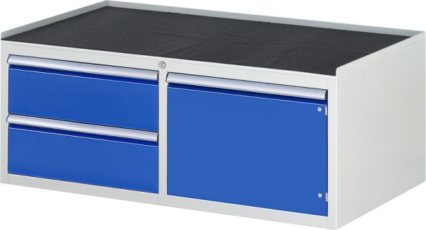 Armoire à tiroirs RAU série 7000, L1145xP650xH465mm, gauche : tiroirs : 2xH180mm, droite : porte battante H360mm, support métallique, 03-LL2.0.12A-MT.11