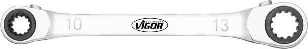 Clé polygonale double à cliquet VIGOR, multiprofil, 8 x 12, 10 x 13, V3607