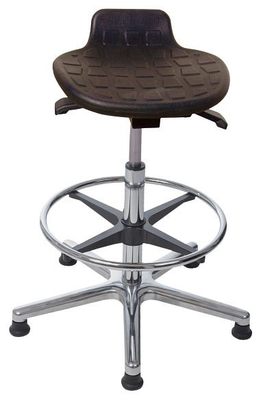 Tabouret Lotz "Confortable-Variable", assise en PU, hauteur d'assise 505-765mm, base en aluminium, ressort à gaz de sécurité chromé, patins, repose-pieds, 3475.08A