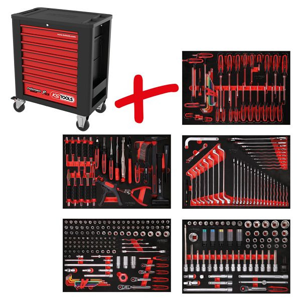 KS Tools PERFORMANCEplus set de dessertes d'atelier P15, avec 299 outils et 5 tiroirs, 815.5299