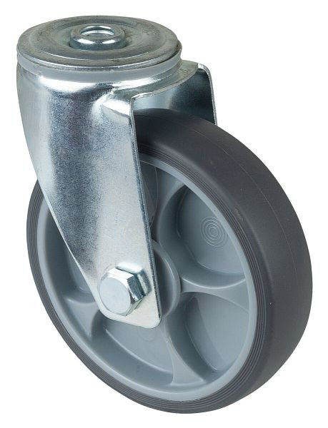 Rouleaux BS rouleau de transport rouleau pivotant, roue en caoutchouc thermoplastique gris, roulement à billes, trou arrière, diamètre : 125 mm, paquet : 2 pièces, L101.A85.127