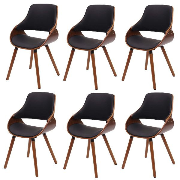 Mendler HWC-D23 ensemble de 6 chaises de salle à manger, chaises de cuisine, design rétro, simili cuir noir, 6x62564