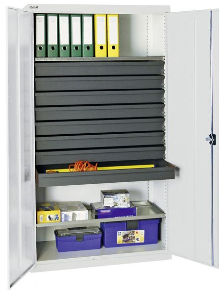 armoire à outils et matériaux émoussés série 3000, 7035/7035, 8 tiroirs 100 mm, 2 étagères à plateaux partout, 3008107