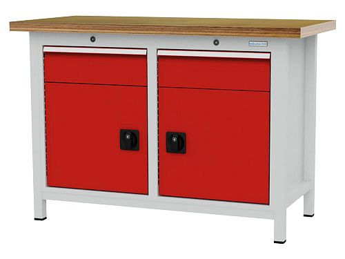 Établi à caissons Bedrunka+Hirth, R 18-16, nombre de tiroirs : 2, 2 x portes battantes, dimensions : 1250 x 600 x 859 mm, capacité de charge du(des) tiroir(s) : 50 kg, 03T512H60450