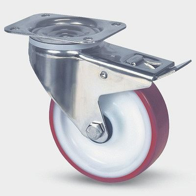 Roulette pivotante TENTE-ROLLEN avec frein, roue Ø 160 mm, capacité de charge 350 kg, hauteur 200 mm, D 42 Shore, 8477UAD160P63 rouge