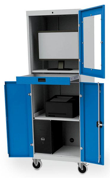 Armoire informatique mobile Bedrunka+Hirth, nombre de tiroirs : 1, nombre de portes battantes : 2, dimensions en mm (LxPxH) : 680 x 600 x 1838, 04.118.600