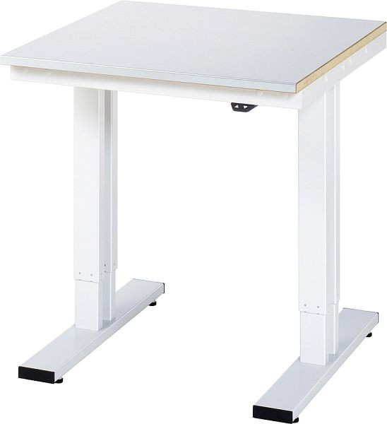 Table de travail RAU série adlatus 300 (réglable électriquement en hauteur), plan de travail avec revêtement en tôle d'acier, 750x720-1120x800 mm, 08-WT-075-080-S