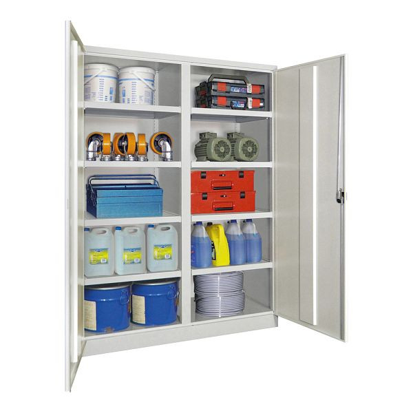Armoire charges lourdes grand volume Pavoy 1950/1470/630, cloison, 8 étagères thermolaquées, portes battantes, poignée rotative avec serrure à cylindre, 36367-147-024-910611
