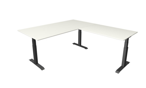 Table assis/debout Kerkmann Move 4, L 2000 x P 1000 mm avec élément rapporté 1200 x 800 mm, réglable en hauteur électriquement de 640 à 1290 mm, blanc, 10083310