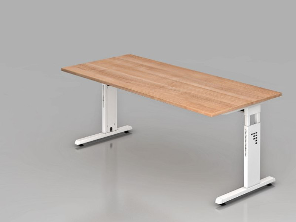 Bureau Hammerbacher pied C 180x80cm noyer/blanc, hauteur de travail 65-85 cm, VOS19/N/W