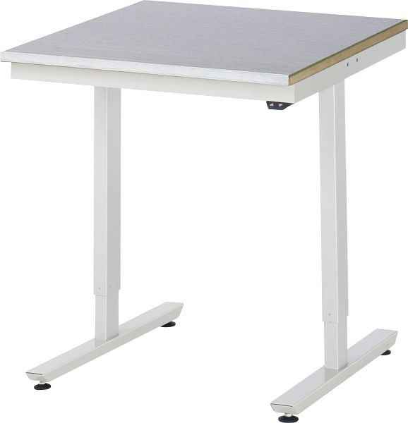 Table de travail RAU série adlatus 150 (réglable électriquement en hauteur), plan de travail avec revêtement en tôle d'acier, 750x720-1120x800 mm, 08-AT-075-080-S