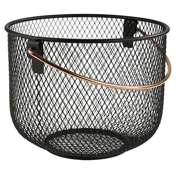 APS corbeille à pain et à fruits, Ø 21 cm, hauteur : 16,5 cm, métal, noir, anse aspect cuivre, 30207