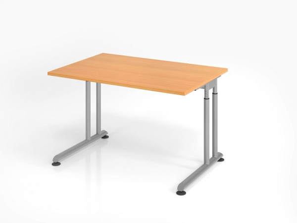 Bureau Hammerbacher ZS12, 120 x 80 cm, plateau : hêtre, épaisseur 25 mm, chant épais en ABS, forme rectangulaire, argent, VZS12/6/S