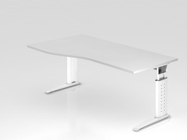 Bureau Hammerbacher pied C 180x100/80cm blanc/blanc, hauteur de travail 68-86 cm réglable, VUS18/W/W