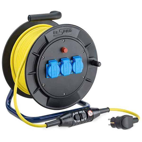 ELSPRO Kabeltrommel aus Vollgummi LRX, Ausgang: 3 Schuko PRCD-S, Länge: 25 m, Querschnitt: 3 G 1,5 mm², 4X10001