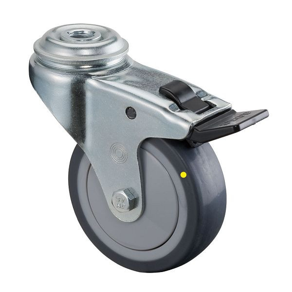 BS Castors Roulette d'appareil avec frein, largeur 24 mm, Ø75 mm, jusqu'à 60 kg, caoutchouc gris, conducteur d'électricité, roulement à billes, lot de 4, A321.A89.075
