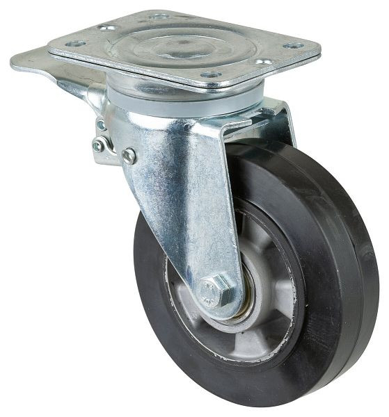 Roulettes BS Roulette robuste avec frein, largeur 50 mm, Ø160 mm, jusqu'à 300 kg, bandages élastiques noirs, corps de roue en aluminium, roulements à billes, N120.B80.160