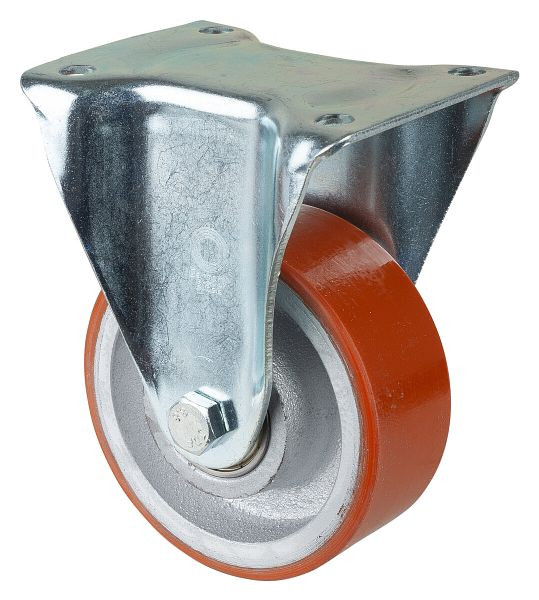 Roues BS Roulette robuste, roulette fixe, largeur de roue 50 mm, Ø roue 125 mm, capacité de charge 550 kg, polyuréthane coulé 95 Shore A, fonte, roulement à billes, N110.C10.129