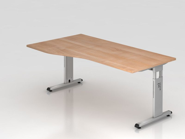 Bureau Hammerbacher pied C 180x100/80cm noyer/argent, hauteur de travail 65-85 cm, VOS18/N/S