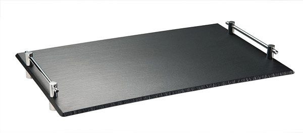 Plateau APS GN 1/1, 53 x 32,5 cm, hauteur : 6 cm, mélamine, noir, aspect ardoise, poignées chromées, avec entretoises vissées, 83980