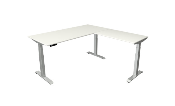 Table assis/debout Kerkmann L 1800 x P 800 mm avec élément rapporté 1000 x 600 mm, réglable en hauteur électriquement de 640 à 1290 mm, blanc, 10043110