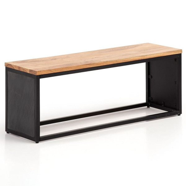 Wohnling Banc en bois d'acacia massif/aspect pierre 120 x 45 x 35 cm, banc d'entrée avec structure en métal, banc de lit design, petit banc de vestiaire, banc de salle à manger, WL6.781