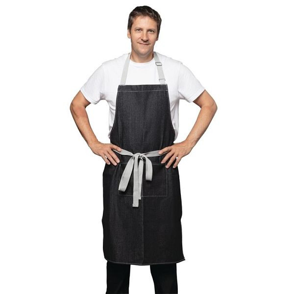 Tablier bavoir en denim blanc Southside noir, B981