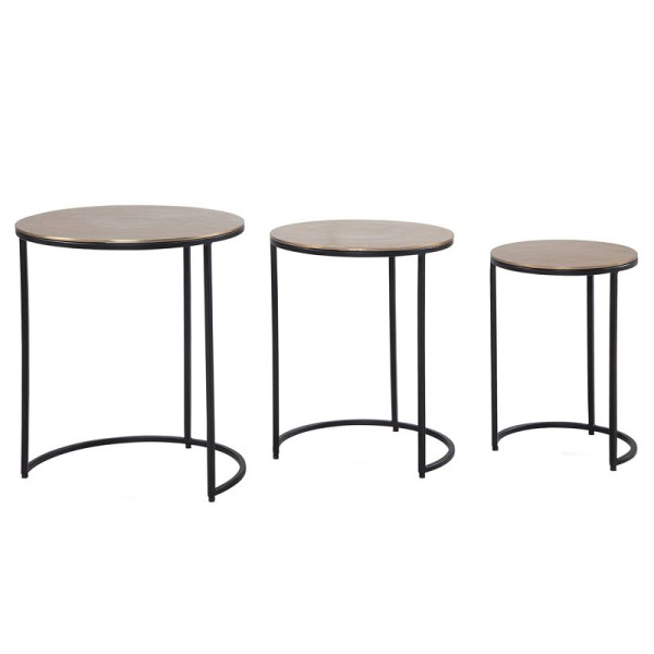 Wohnling tables d'appoint lot de 3 tables gigognes design aluminium or/noir rondes en métal, table d'appoint moderne, tables gigognes, WL6.761