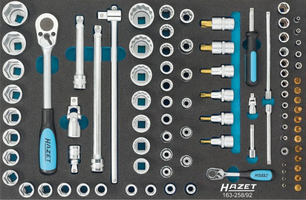 Jeu de douilles Hazet, douille carrée 6,3 = 1/4" douille carrée 12,5 = 1/2", 92 pièces, nombre d'outils : 92, 163-258/92