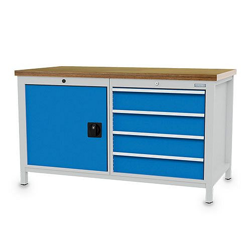 Établi à caisson Bedrunka+Hirth 1500, avec 4 tiroirs, hauteur de panneau 150 mm et 1 porte battante 600 mm, 1500x750x959 mm, 03.15.19V9A