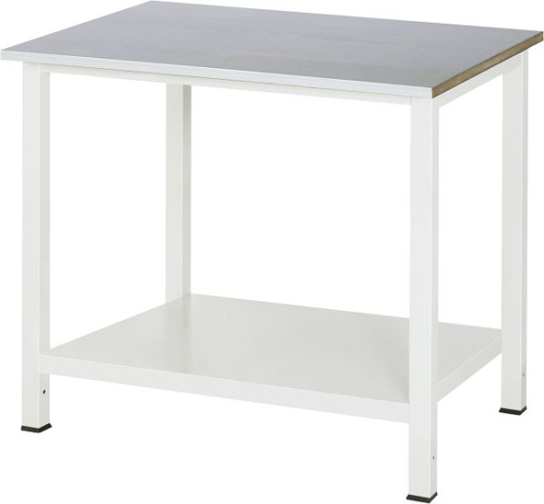 Table de travail RAU série 900, L1000 x P800 x H825 mm, plan de travail avec revêtement en tôle d'acier, épaisseur 25 mm, avec étagère en bas, profondeur 650 mm, 03-900-6-S25-10.12