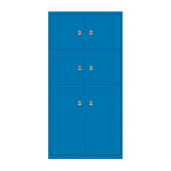Bisley LateralFile Lodge, 6 casiers : 4x H 375 mm, 2x H 755 mm, acier, serrure à cylindre, bleu, L0848SABX2SDXP605