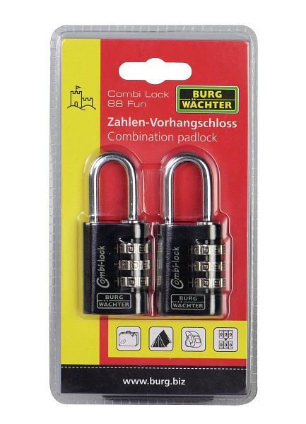 BURG-WÄCHTER lot de 2 - serrure à combinaison DUO 88 30 BLACK SB, HxLxP (extérieur) : 55 x 20 x 13,3 mm, UE : 10 pièces (5x jeux de 2), 4831