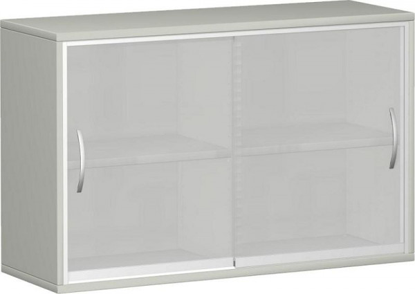 Armoire à portes coulissantes geramöbel avec portes coulissantes en verre satiné, avec panneau central, 2 étagères décoratives, 1200x425x768, gris clair, N-10SG212-L