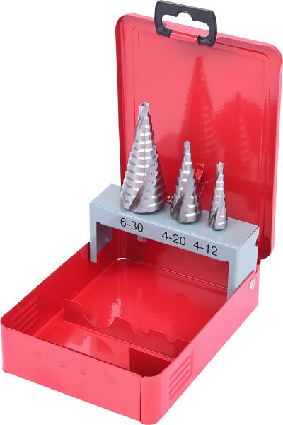 KS Tools Jeu de forets étagés HSS, cassette en tôle d'acier, 3 pièces, 330.2403