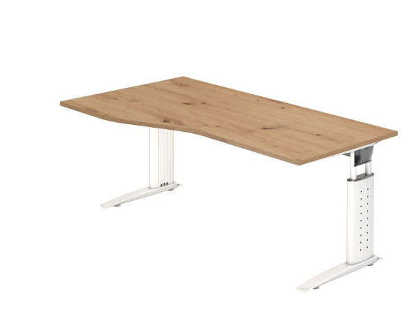 Bureau Hammerbacher US18, 180 x 100/80 cm, plateau : chêne noueux, épaisseur 25 mm, pied en C blanc, hauteur de travail 68-86 cm, VUS18/R/W